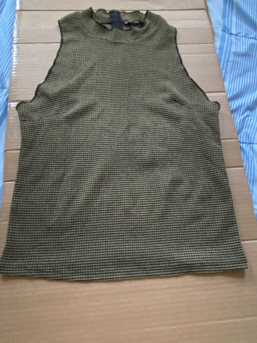 Zara Striped Ribbed Mock Neck Tank - Olive & Black